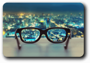 focus groups glasses over blurry city PNG