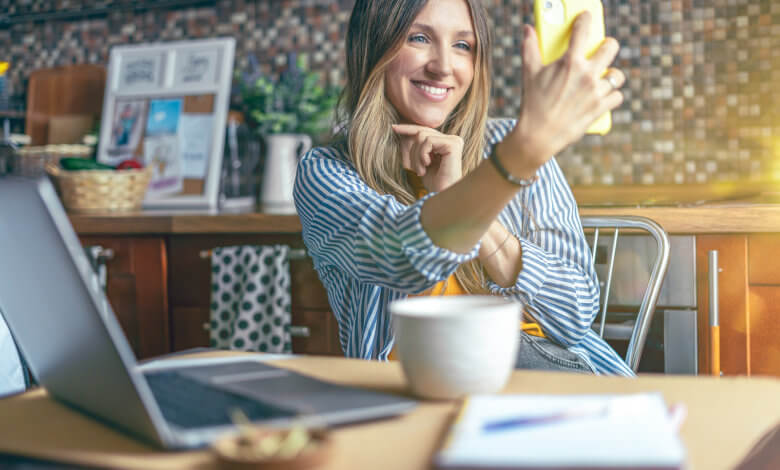 Business Woman-Having A Facetime Call