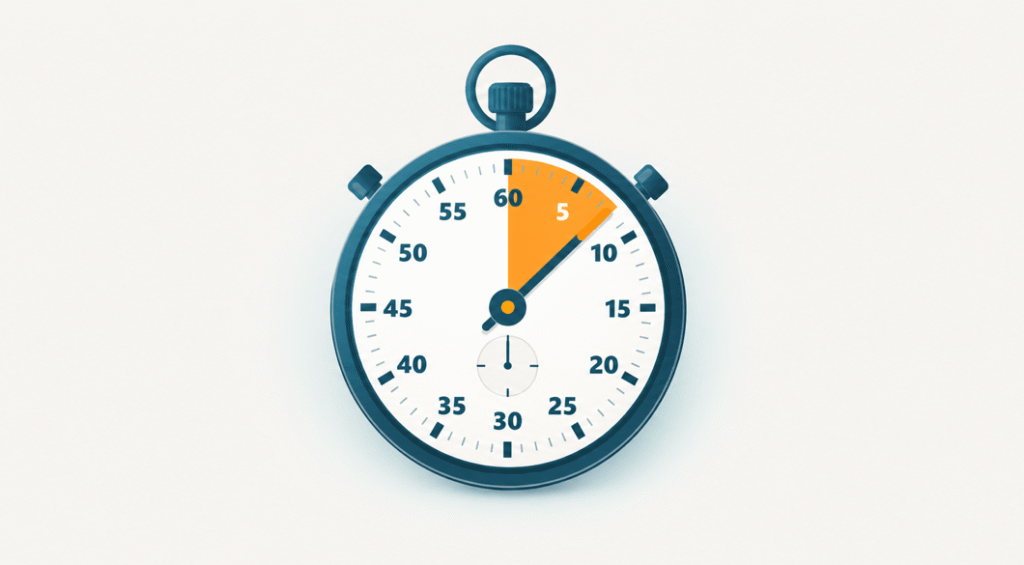 Stopwatch showing a highlighted orange segment from 0 to about 5 seconds, indicating a time interval.